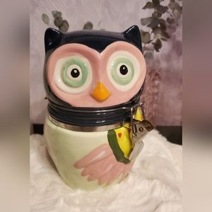 BOSTON Warehouse Artsy Owl Hinged Canister / Treat Jar Hand-painted